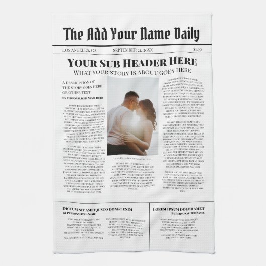 Ihr eigenes Titelblatt News Story Foto Personalisi Geschirrtuch (Vertikal)
