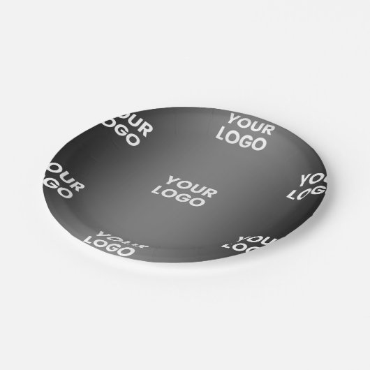 Ihr einfaches mehrfarbiges Logo | Schwarz & Grau G Pappteller (Schrägansicht)