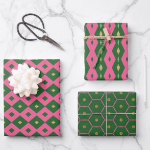 Ihr elegantes Motiv Rosa & Grün Geschenkpapier Set