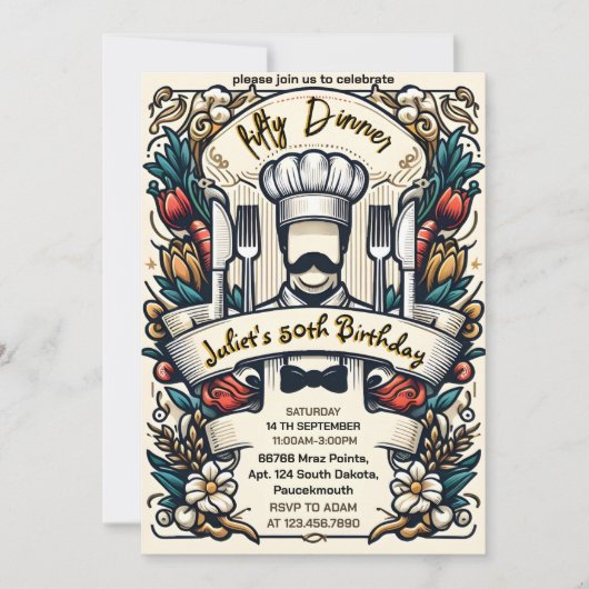 Ihr erwachsener Mädels Abendessen elegant 50. Gebu Einladung (Vorderseite)