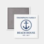 Ihr Familienname Beach House Sea Anchor White Blue Magnet (Vorderseite/Rückseite)