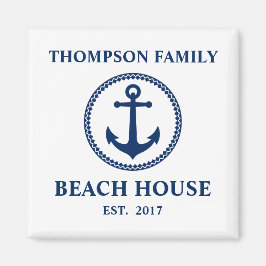 Ihr Familienname Beach House Sea Anchor White Blue Magnet