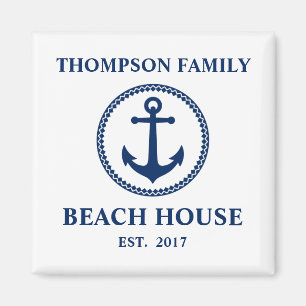 Ihr Familienname Beach House Sea Anchor White Blue Magnet