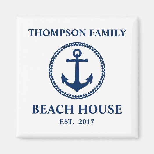 Ihr Familienname Beach House Sea Anchor White Blue Magnet (Vorne)