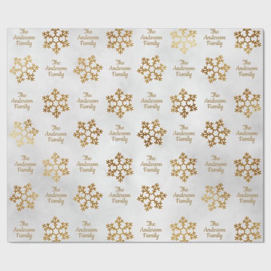Ihr Familienname Gold Snowflags Template Weihnacht Geschenkpapier (Flach)