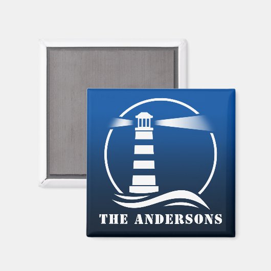 Ihr Familienname oder Text Classic Leuchtturm Blau Magnet (Vorderseite/Rückseite)