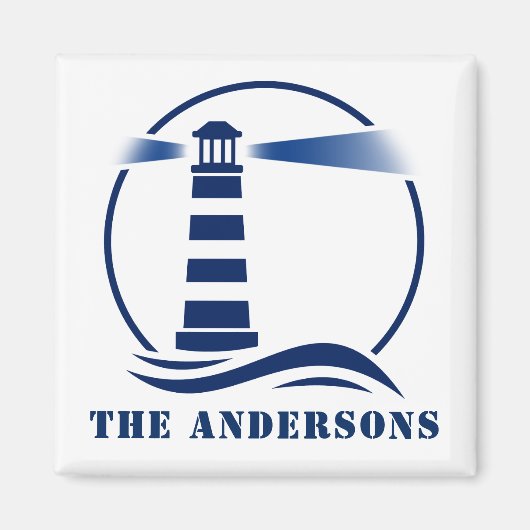 Ihr Familienname oder Text Lighthouse Ozeanwellen Magnet (Vorne)