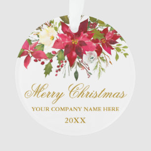 Ihr FirmenAquarell-rote Poinsettia-Blumengold Ornament