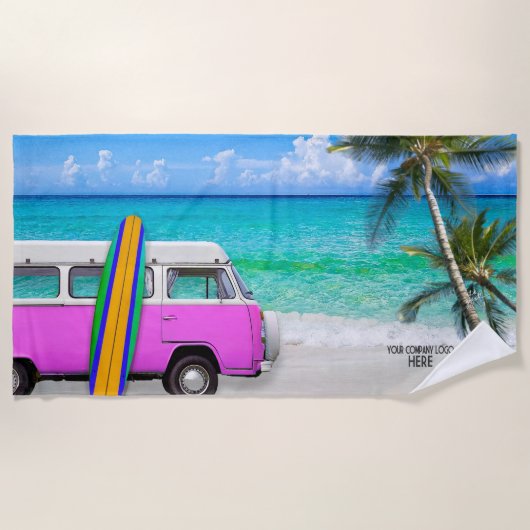Ihr Firmenlogo Beach Pink Van & Surfboard Strandtuch (Vorderseite)