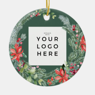 Ihr Firmenlogo Fröhliche Feiertage Kranz Stechpalm Keramik Ornament