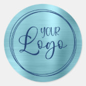 Ihr Firmenlogo hier Metallic Robin Egg Blue Runder Aufkleber (Vorderseite)