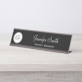 Ihr Firmenlogo im weißen Kreis Schreibtischnamensplakette (Vorderseite )