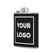 Ihr Firmenlogo in der schwarzen Werbung Flachmann (Links)