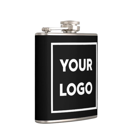 Ihr Firmenlogo in der schwarzen Werbung Flachmann (Rechts)