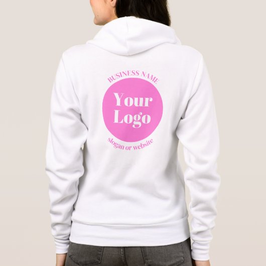 Ihr Firmenlogo und bearbeitete Textvorlage | Pink Hoodie (Rückseite)
