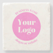 Ihr Firmenlogo und bearbeitete Textvorlage | Pink Steinuntersetzer (Vorderseite)