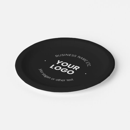 Ihr Firmenlogo und bearbeiteter Text | Schwarz/Wei Pappteller (Schrägansicht)