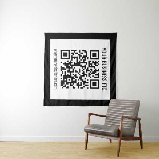 Ihr Firmenname und Ihr bearbeitbarer QR-Code Wandteppich (Beispiel (Horizontal))