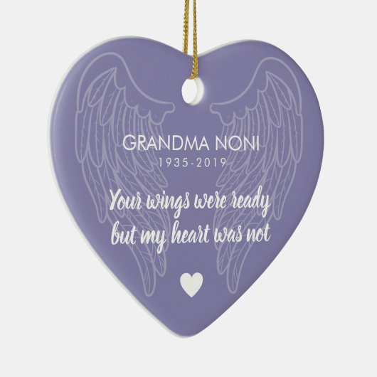 Ihr Flügel Personalisiertes Gedenkherz Lila Keramik Ornament (Rechts)