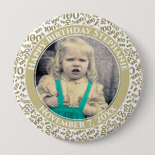 Ihr Foto 100. Geburtstagsnummer Muster Gold Button