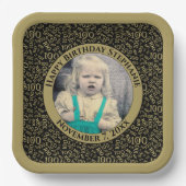 Ihr Foto 100 Zufallszahlenmuster Schwarz/Gold Pappteller (Vorderseite)