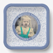 Ihr Foto 105 Zufallszahlenmuster Blau/Weiß Pappteller (Vorderseite)