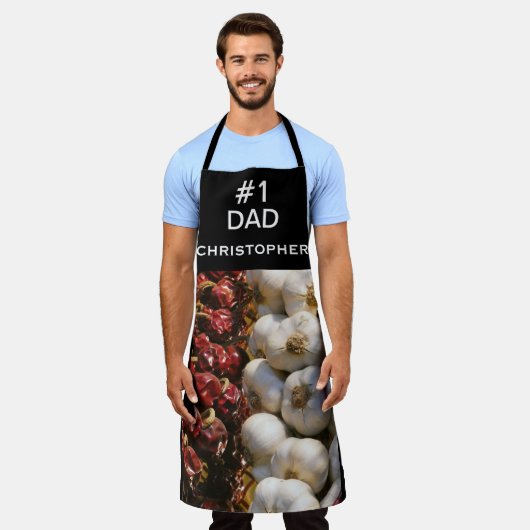 Ihr Foto, #1 Vater, Name oder Knoblauch/Paprikasch Schürze (Getragen)