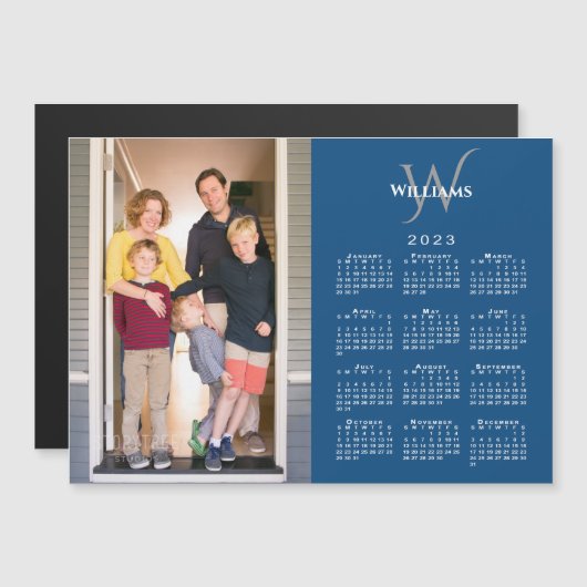 Ihr Foto 2023 Kalendermonogramm Name Blue Magnet (Vorne/Hinten)