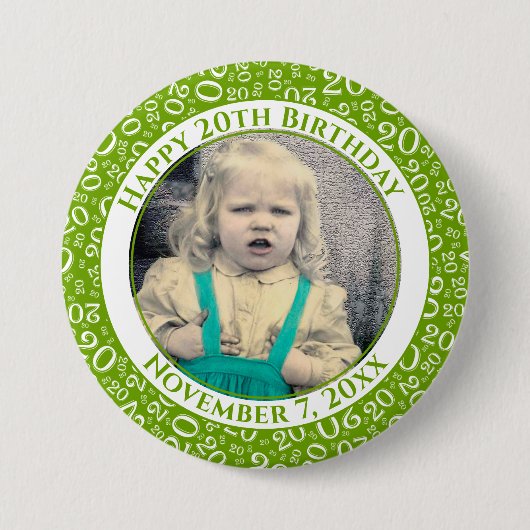 Ihr Foto | 20. Geburtstag Random Number Green Button (Vorderseite)