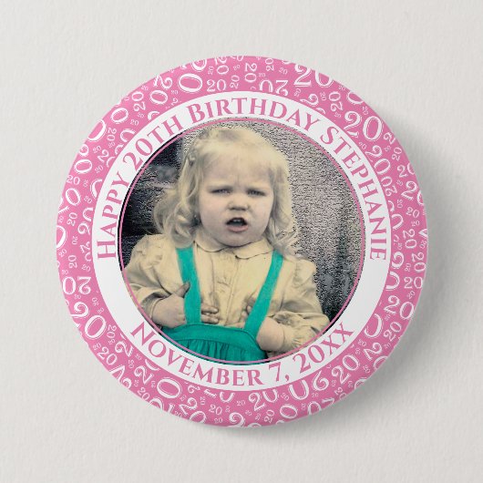 Ihr Foto | 20. Geburtstag Random Number Pink Button (Vorderseite)