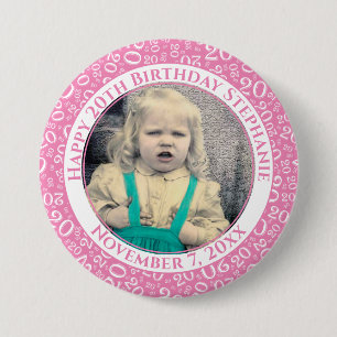 Ihr Foto 20. Geburtstag Zufallszahlen Rosa Button