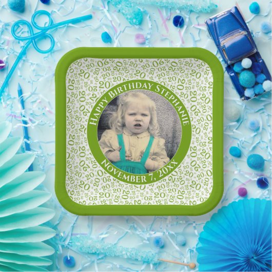 Ihr Foto 20 Random Zahlenmuster Grün/Weiß Pappteller (Party)