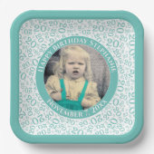 Ihr Foto 20 Zufallszahlenmuster Aquamarin/weiß Pappteller (Vorderseite)