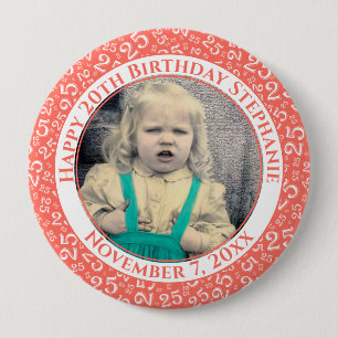 Ihr Foto 25. Geburtstag Zahlenmuster Koralle Button