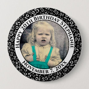 Ihr Foto 25. Geburtstag Zahlenmuster Schwarz Button