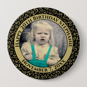 Ihr Foto 25. Geburtstag Zahlenmuster Schwarz/Gold Button