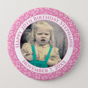 Ihr Foto   25. Geburtstagsnummer Muster Rosa Button