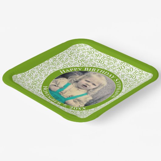 Ihr Foto 30 Random Zahlenmuster Grün/Weiß Pappteller (Gewinkelt)