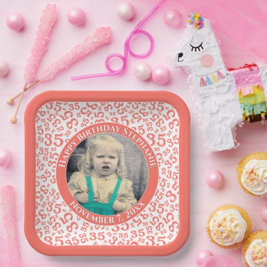 Ihr Foto 35 Random Nummer Muster Koralle /weiß Pappteller (Party)
