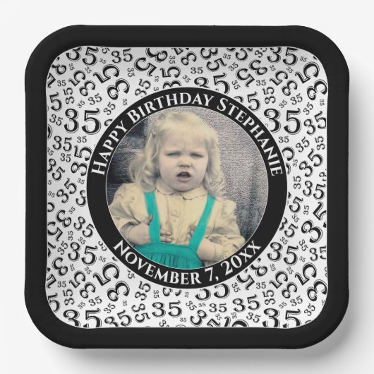 Ihr Foto 35 Random Zahlenmuster Schwarz/Weiß Pappteller (Vorderseite)