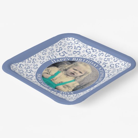 Ihr Foto 35 Zufallszahlenmuster Blau/Weiß Pappteller (Gewinkelt)