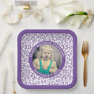 Ihr Foto 35 Zufallszahlenmuster Lila/weiß Pappteller