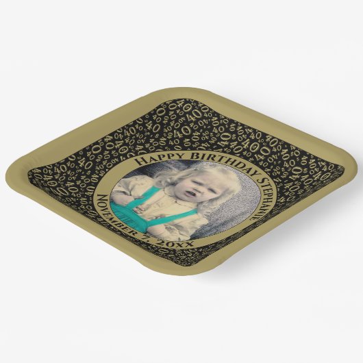 Ihr Foto 40 Random Zahlenmuster Schwarz/Gold Pappteller (Gewinkelt)