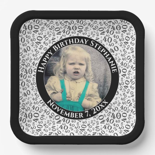 Ihr Foto 40 Random Zahlenmuster Schwarz/Weiß Pappteller (Vorderseite)