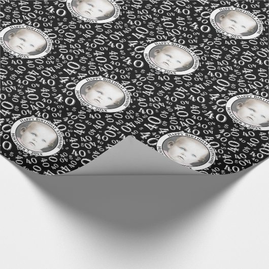 Ihr Foto | 40th Back/White Number Pattern Geschenkpapier (Ecke)