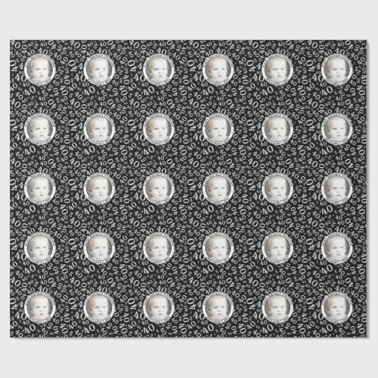 Ihr Foto | 40th Back/White Number Pattern Geschenkpapier (Flach)