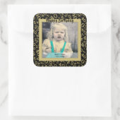 Ihr Foto: 40th Number Pattern Gold und Schwarz Quadratischer Aufkleber (Tasche)