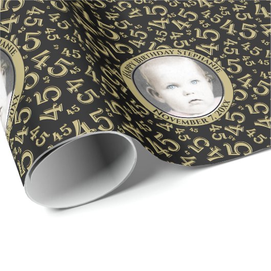 Ihr Foto | 45. Schwarz/Gold - Zahlenmuster 45 Geschenkpapier (Rolleneckpunkt)