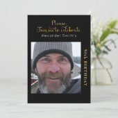 Ihr Foto 50. Geburtstag Black Gold Einladung (Stehend Vorderseite)