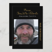 Ihr Foto 50. Geburtstag Black Gold Einladung (Vorne/Hinten)